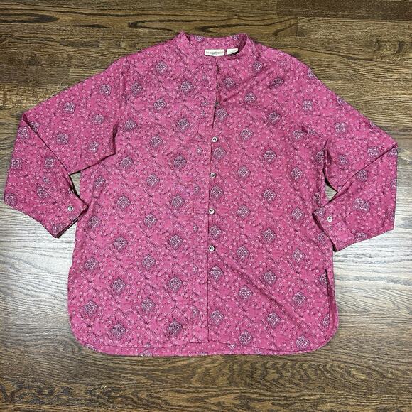 TravelSmith Tops - Travel Smith Shirt Womens Large Pink Floral Button Up Blouse Casual Cottagecore